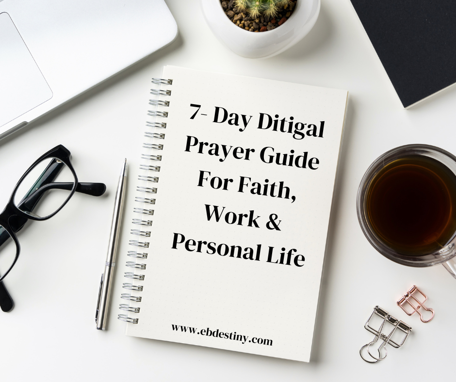 7 day digital product on desk with pen and eye glasses 