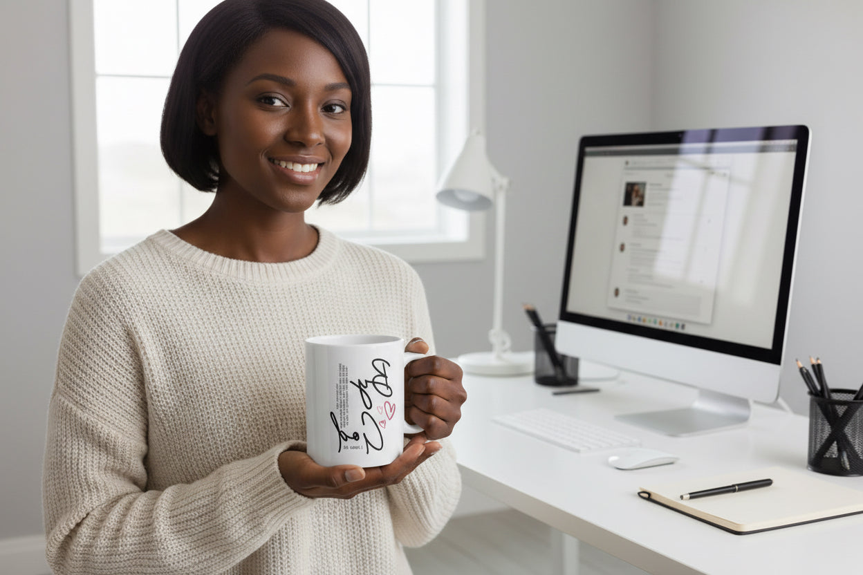 Loved By God 11oz white ceramic coffee mug – faith-inspired Christian drinkware by Elegance by Destiny